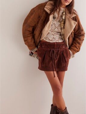 NWT Free People We The Free Silver Springs Cord Mini Skirt